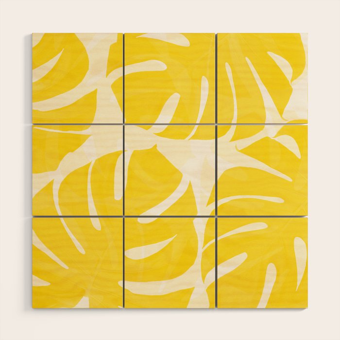 Mellow Yellow Monstera Leaves White Background #decor #society6 #buyart Wood Wall Art Gallery Image 1