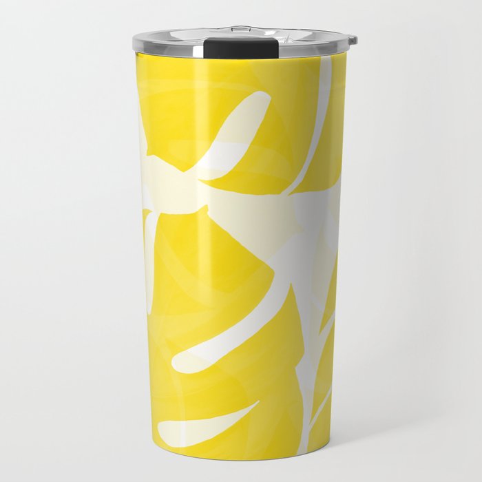Mellow Yellow Monstera Leaves White Background #decor #society6 #buyart Travel Mug Gallery Image 1