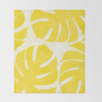 Mellow Yellow Monstera Leaves White Background #decor #society6 #buyart Throw Blanket Gallery Image 2