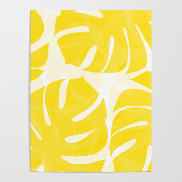 Mellow Yellow Monstera Leaves White Background #decor #society6 #buyart Poster Gallery Image 4