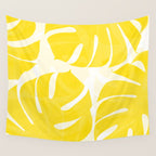 Mellow Yellow Monstera Leaves White Background #decor #society6 #buyart Wall Tapestry Gallery Image 4