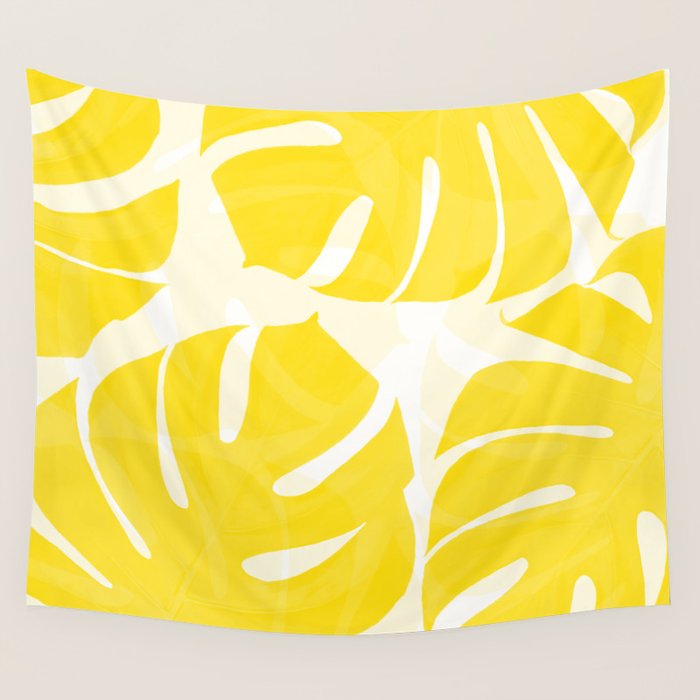 Mellow Yellow Monstera Leaves White Background #decor #society6 #buyart Wall Tapestry Gallery Image 4