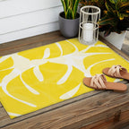 Mellow Yellow Monstera Leaves White Background #decor #society6 #buyart Outdoor Rug Gallery Image 2