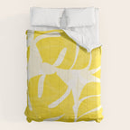 Mellow Yellow Monstera Leaves White Background #decor #society6 #buyart Comforter Gallery Image 6
