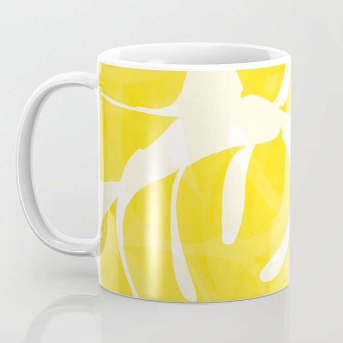 Mellow Yellow Monstera Leaves White Background #decor #society6 #buyart Coffee Mug Gallery Image 3