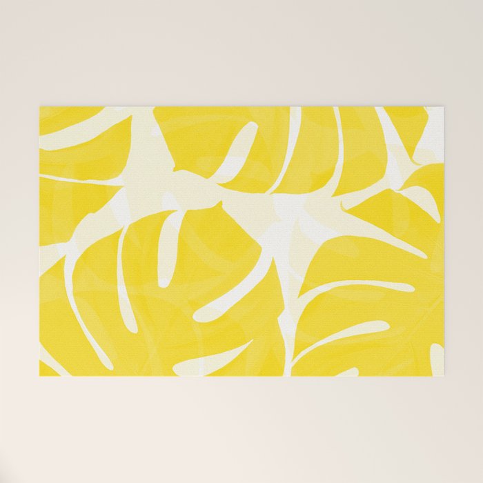 Mellow Yellow Monstera Leaves White Background #decor #society6 #buyart Welcome Mat Gallery Image 1