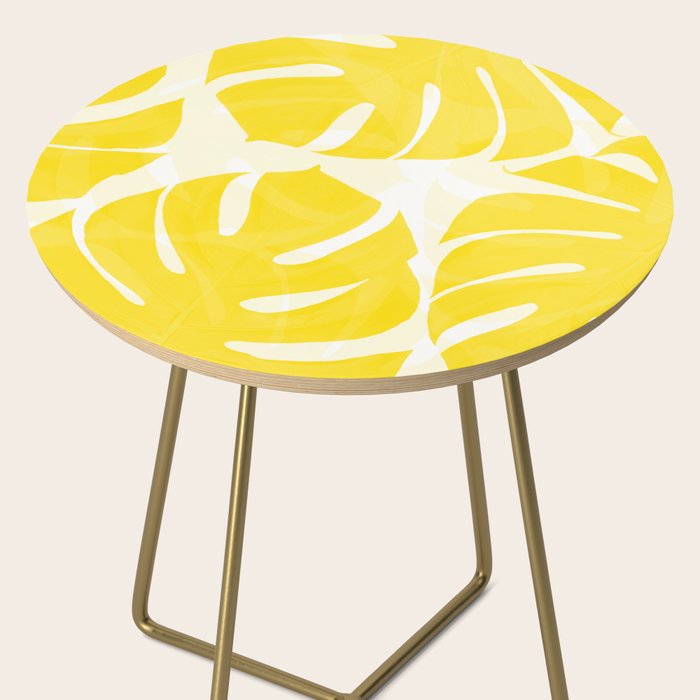 Mellow Yellow Monstera Leaves White Background #decor #society6 #buyart Side Table Gallery Image 2