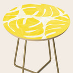 Mellow Yellow Monstera Leaves White Background #decor #society6 #buyart Side Table Gallery Image 2