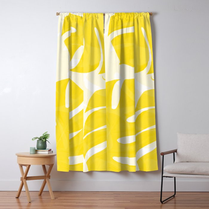 Mellow Yellow Monstera Leaves White Background #decor #society6 #buyart Window Curtain Gallery Image 1