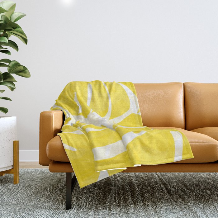 Mellow Yellow Monstera Leaves White Background #decor #society6 #buyart Throw Blanket Gallery Image 1