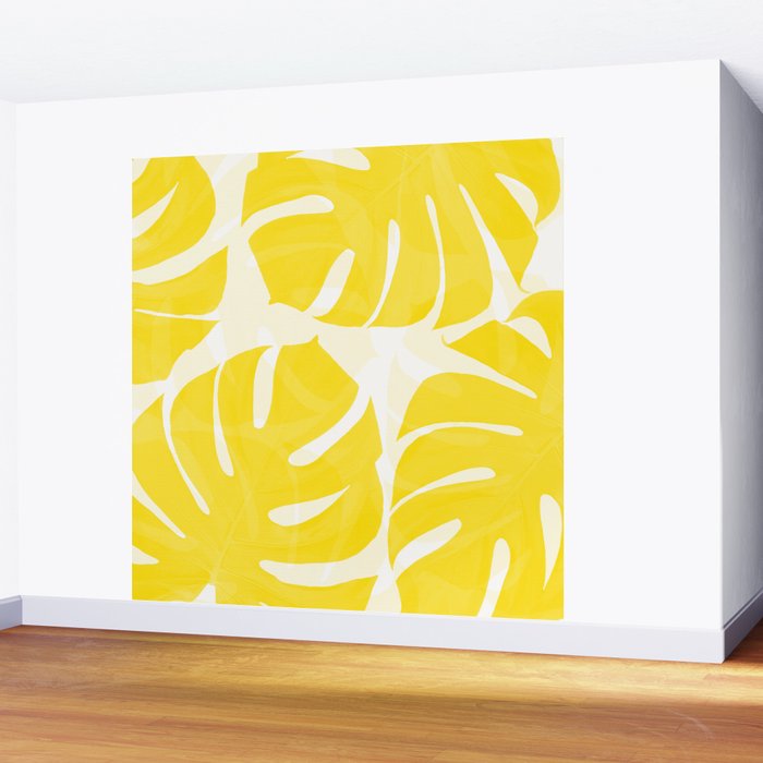 Mellow Yellow Monstera Leaves White Background #decor #society6 #buyart Wall Mural Gallery Image 2