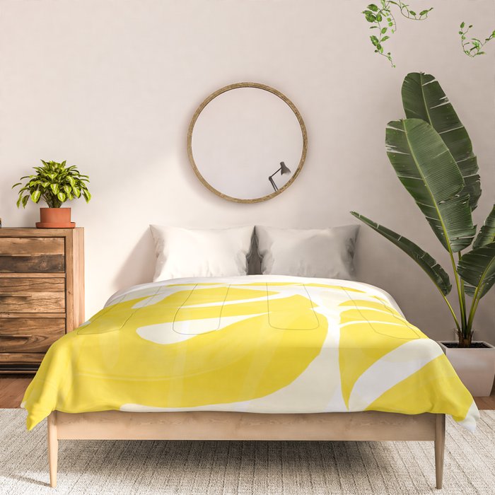 Mellow Yellow Monstera Leaves White Background #decor #society6 #buyart Comforter Gallery Image 3