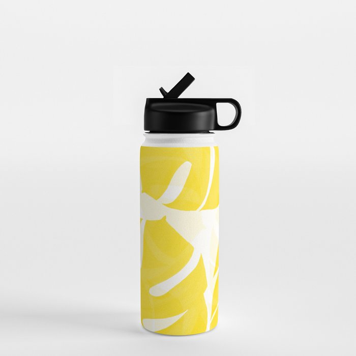 Mellow Yellow Monstera Leaves White Background #decor #society6 #buyart Water Bottle Gallery Image 1