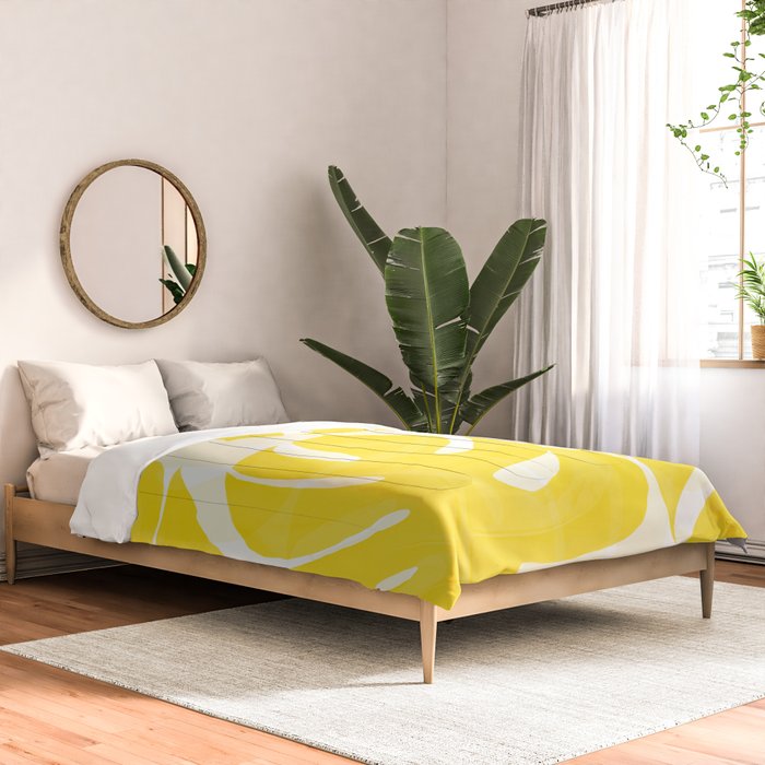 Mellow Yellow Monstera Leaves White Background #decor #society6 #buyart Comforter Gallery Image 2