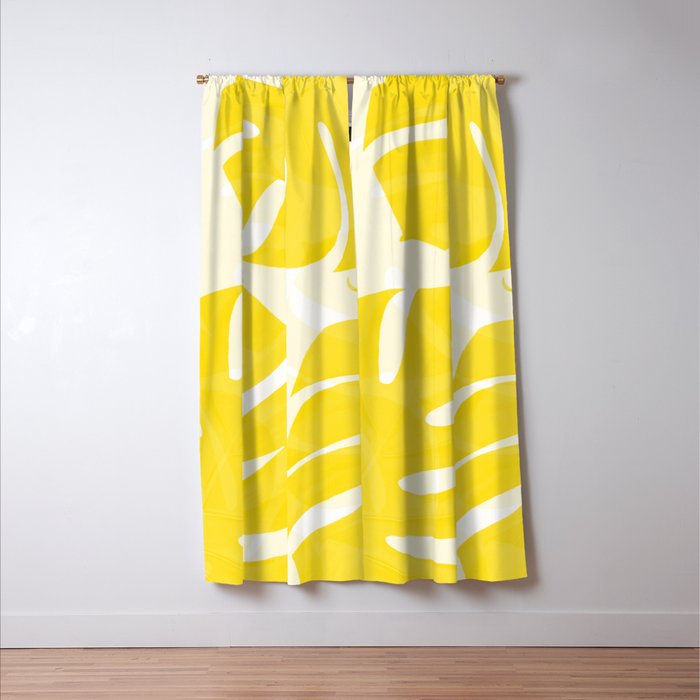 Mellow Yellow Monstera Leaves White Background #decor #society6 #buyart Window Curtain Gallery Image 3