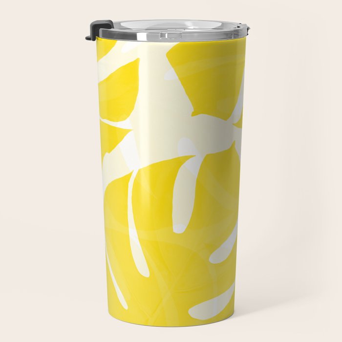 Mellow Yellow Monstera Leaves White Background #decor #society6 #buyart Travel Mug Gallery Image 3
