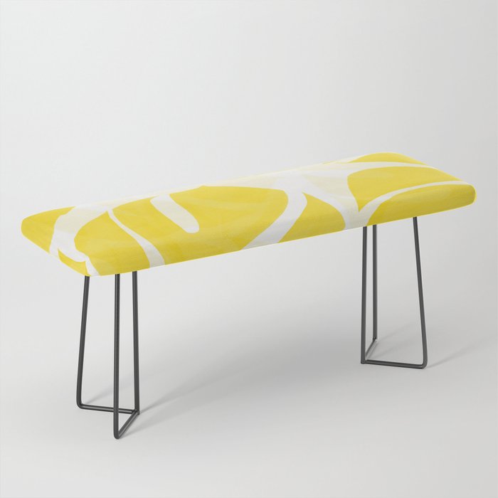 Mellow Yellow Monstera Leaves White Background #decor #society6 #buyart Bench Gallery Image 1
