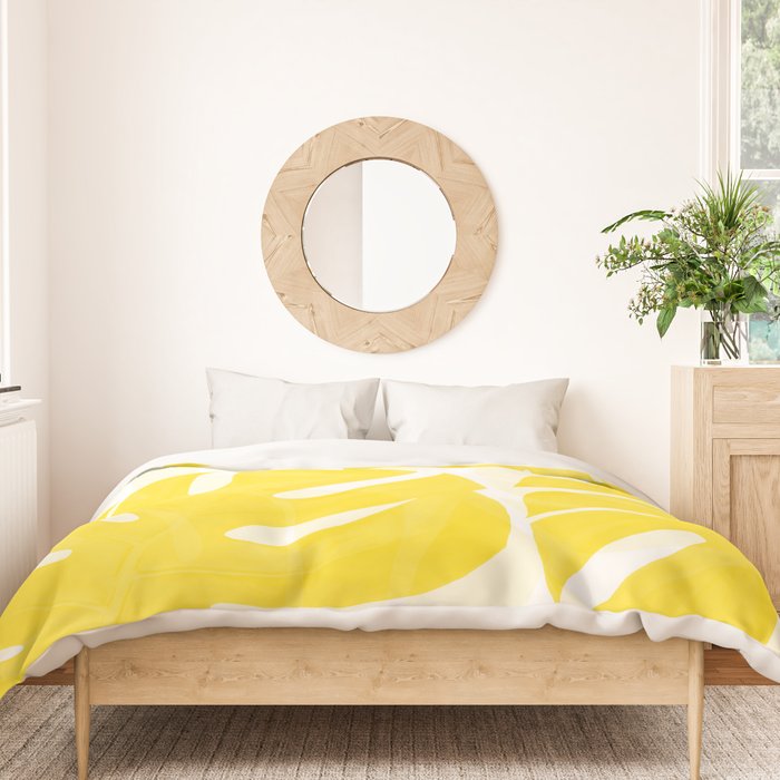 Mellow Yellow Monstera Leaves White Background #decor #society6 #buyart Duvet Cover Gallery Image 3