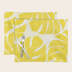 Mellow Yellow Monstera Leaves White Background #decor #society6 #buyart Placemat Gallery Image 1