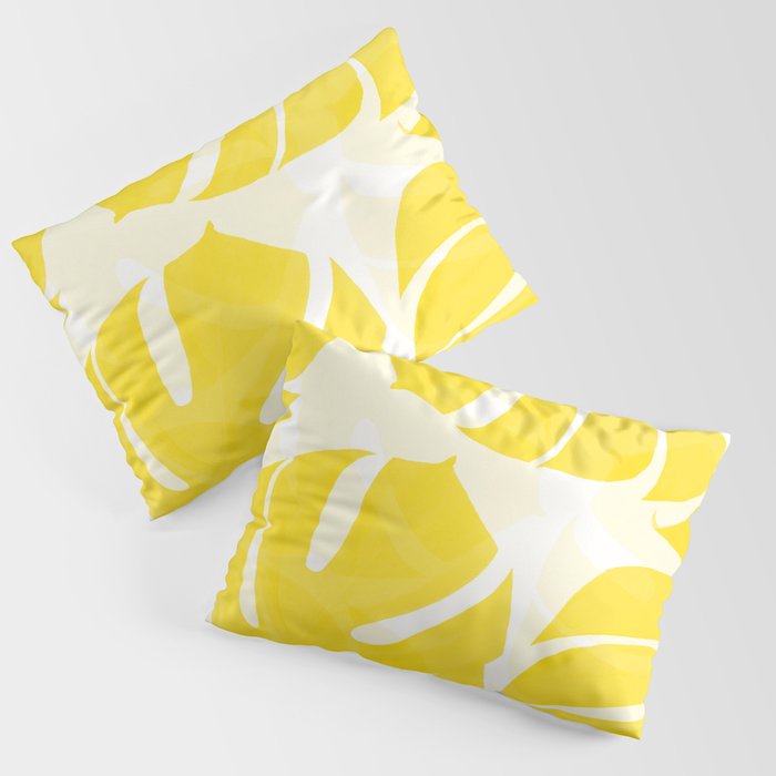 Mellow Yellow Monstera Leaves White Background #decor #society6 #buyart Pillow Sham Gallery Image 3