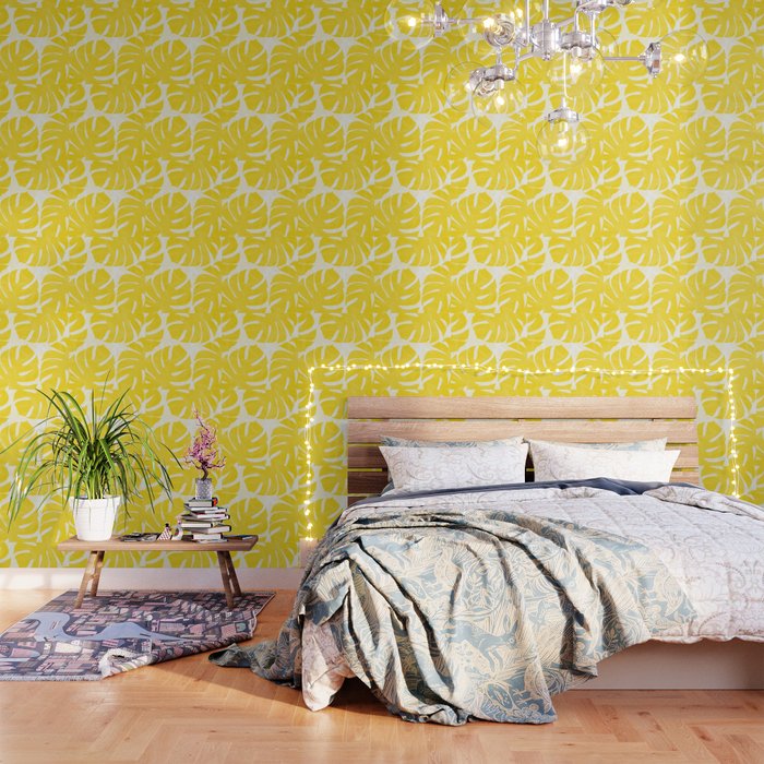 Mellow Yellow Monstera Leaves White Background #decor #society6 #buyart Wallpaper Gallery Image 3