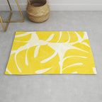 Mellow Yellow Monstera Leaves White Background #decor #society6 #buyart Rug Gallery Image 1