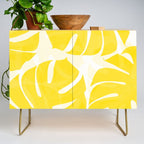 Mellow Yellow Monstera Leaves White Background #decor #society6 #buyart Credenza Gallery Image 1