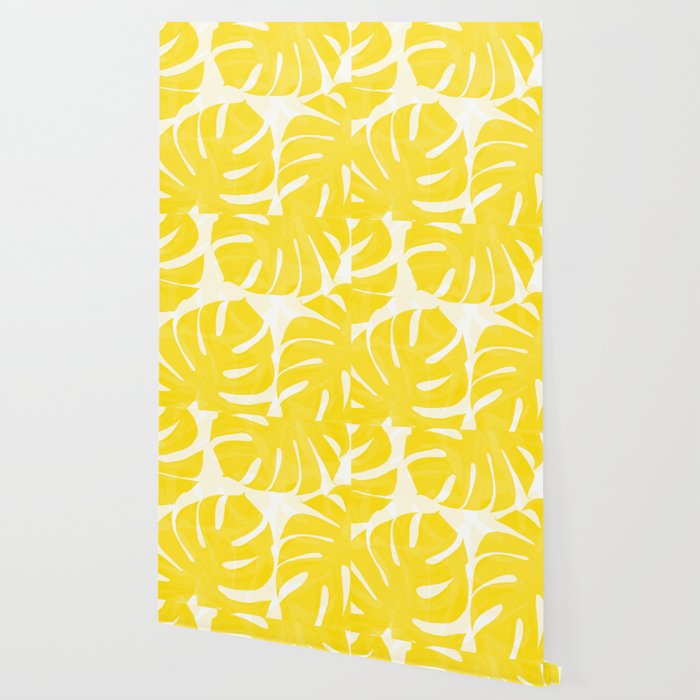 Mellow Yellow Monstera Leaves White Background #decor #society6 #buyart Wallpaper Gallery Image 2