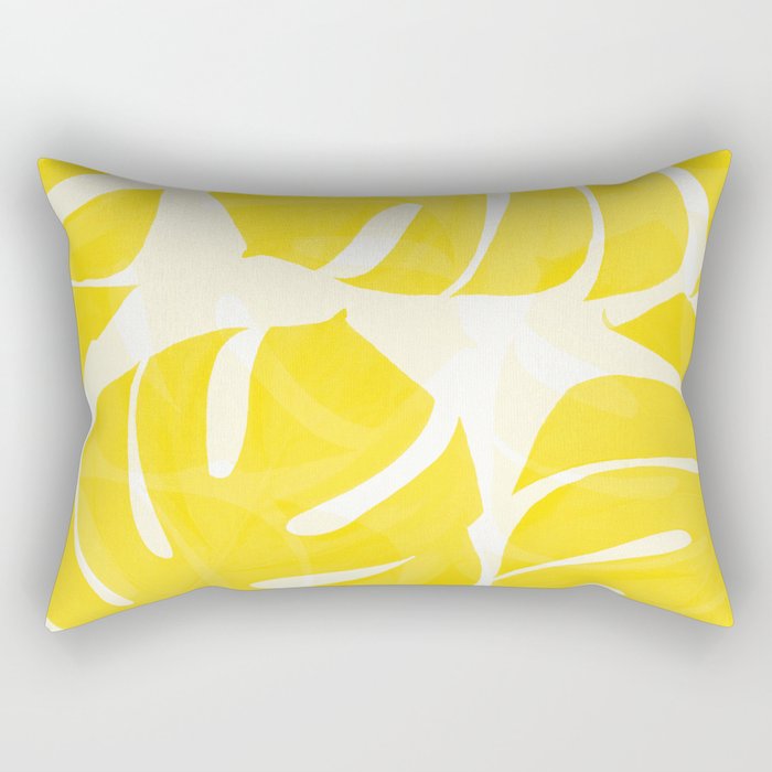 Mellow Yellow Monstera Leaves White Background #decor #society6 #buyart Rectangular Pillow Gallery Image 2