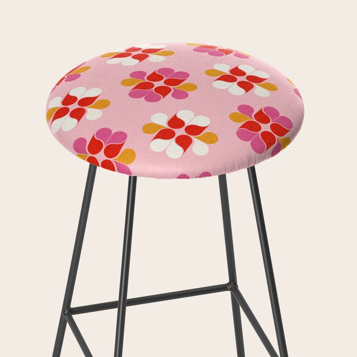 Retro Floral Pattern in Pink, Red, and Orange Stool Gallery Image 2