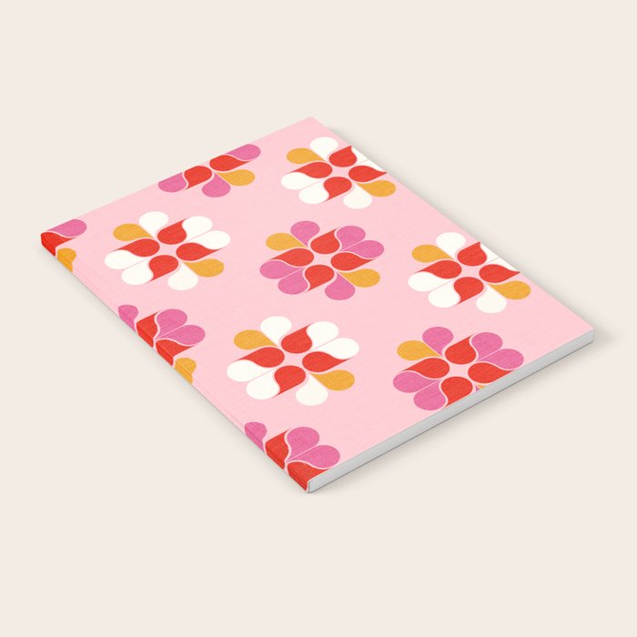 Retro Floral Pattern in Pink, Red, and Orange Notebook Gallery Image 2