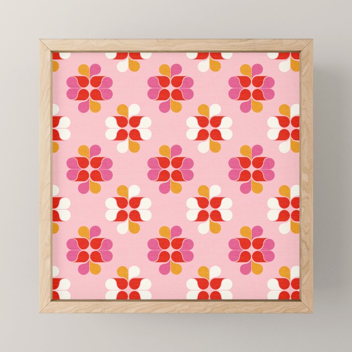 Retro Floral Pattern in Pink, Red, and Orange Mini Art Print Gallery Image 1