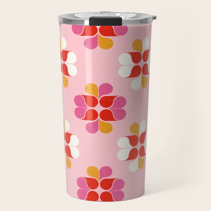 Retro Floral Pattern in Pink, Red, and Orange Travel Mug Gallery Image 1