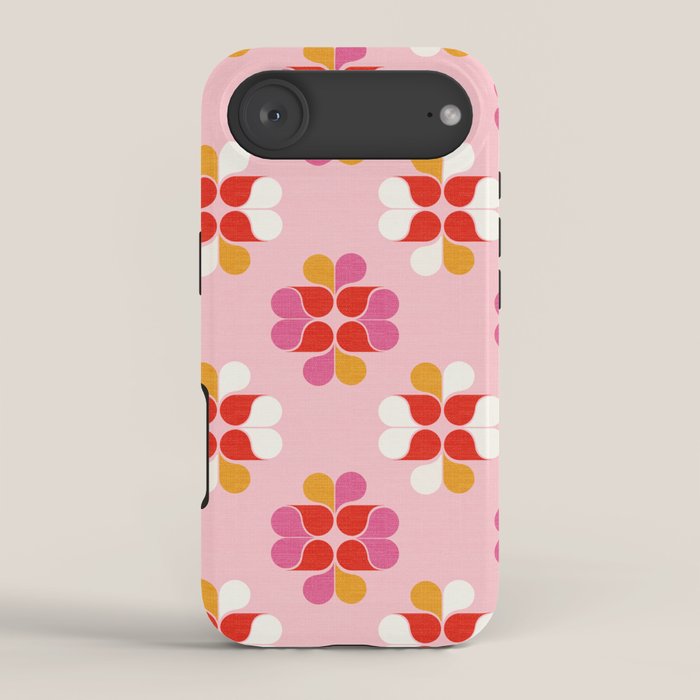 Retro Floral Pattern in Pink, Red, and Orange iPhone Case Gallery Image 2