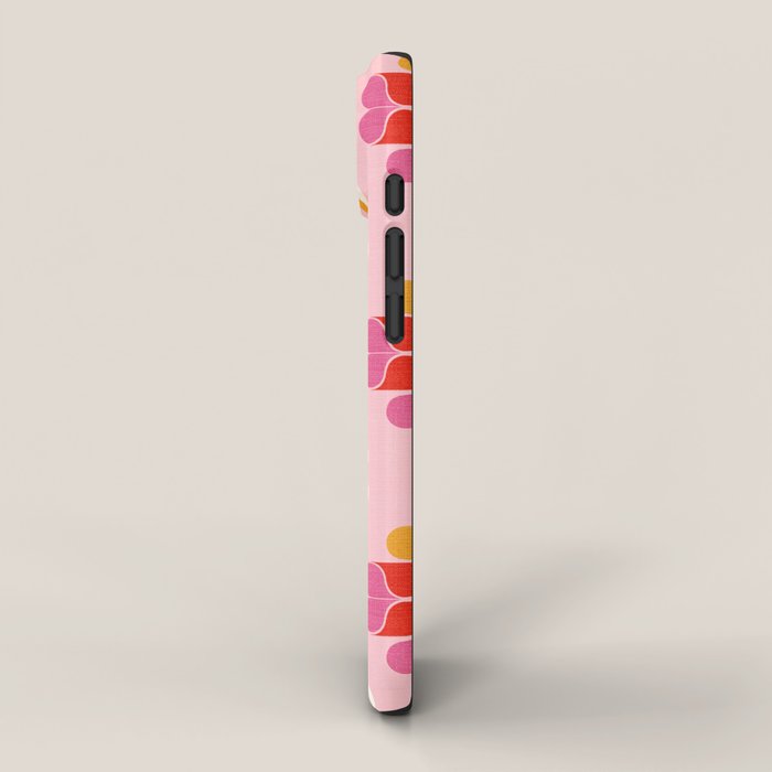 Retro Floral Pattern in Pink, Red, and Orange iPhone Case Gallery Image 2