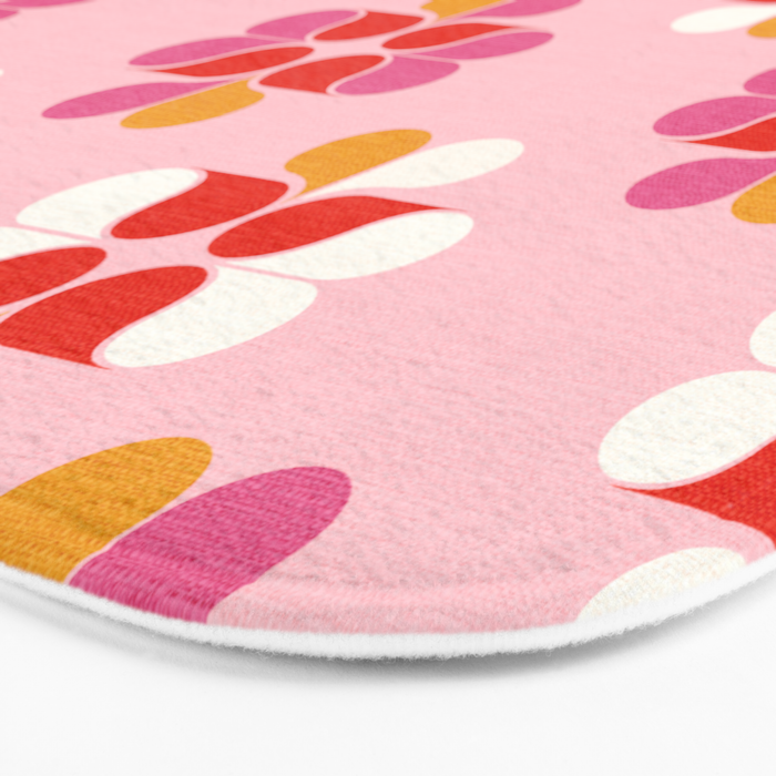Retro Floral Pattern in Pink, Red, and Orange Bath Mat Gallery Image 3