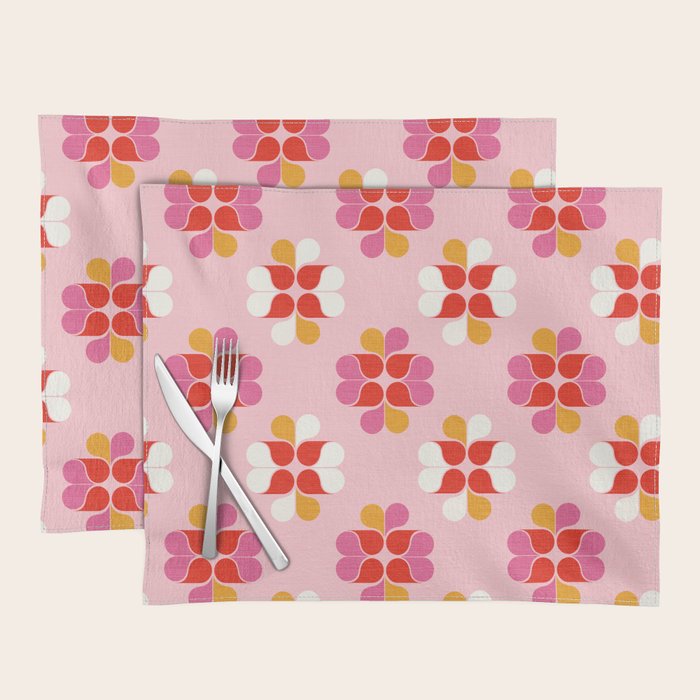 Retro Floral Pattern in Pink, Red, and Orange Placemat Gallery Image 1