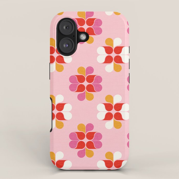 Retro Floral Pattern in Pink, Red, and Orange iPhone Case Gallery Image 1