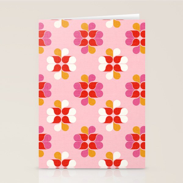 Retro Floral Pattern in Pink, Red, and Orange Stationery Card Gallery Image 1
