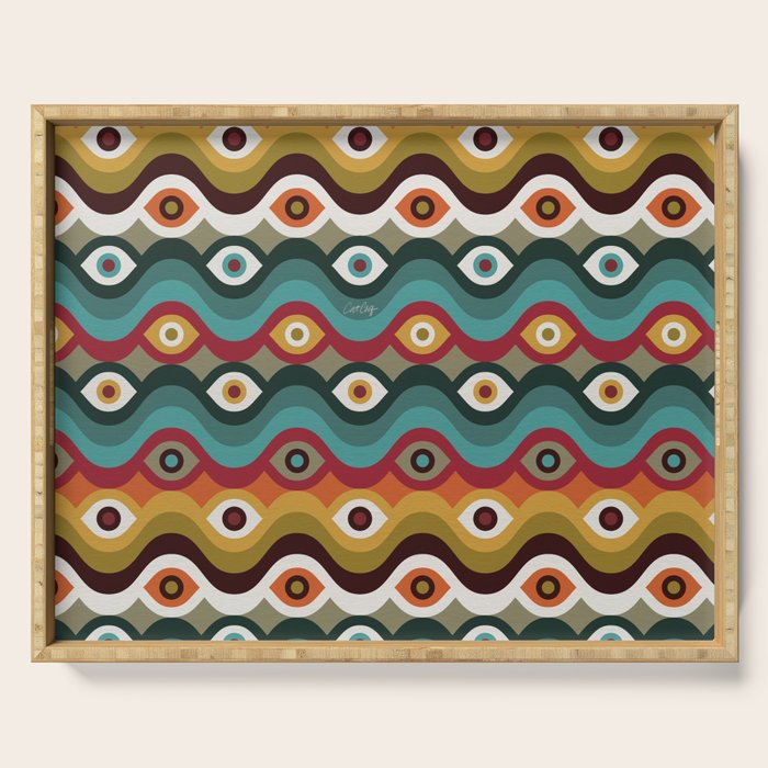 Psychedelic Eye Melt - Teal & Crimson Serving Tray Gallery Image 1