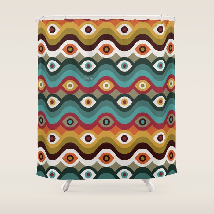 Psychedelic Eye Melt - Teal & Crimson Shower Curtain Gallery Image 1