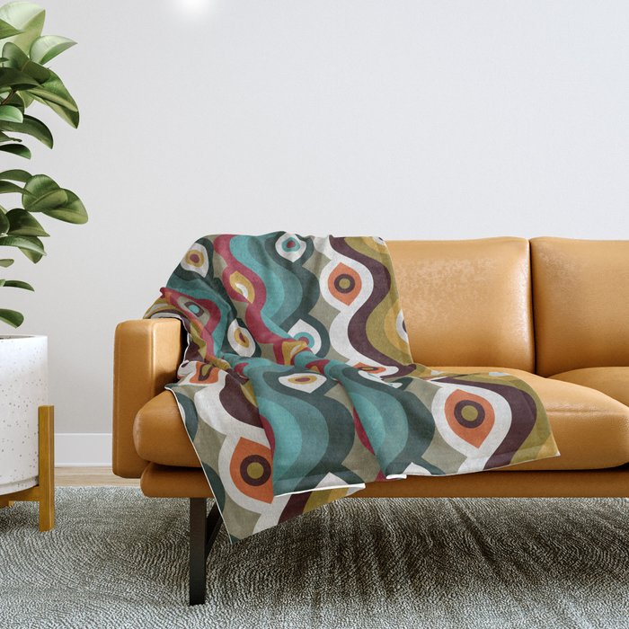 Psychedelic Eye Melt - Teal & Crimson Throw Blanket Gallery Image 1