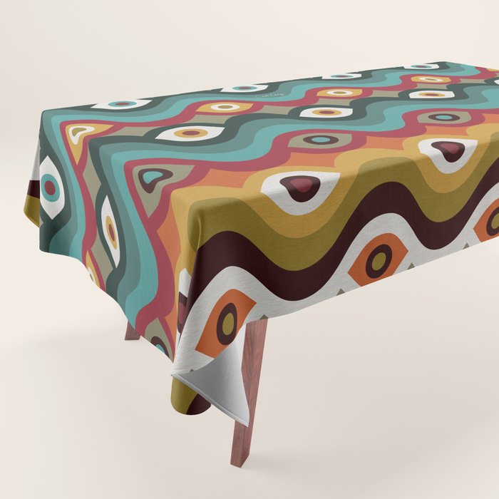 Psychedelic Eye Melt - Teal & Crimson Tablecloth Gallery Image 1