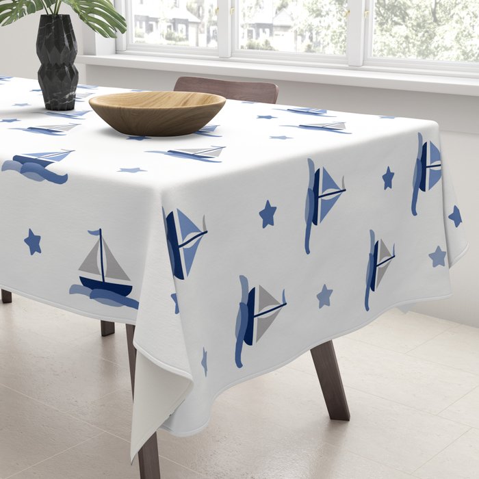 Navy Blue Nautical Sailboat Tablecloth Gallery Image 3