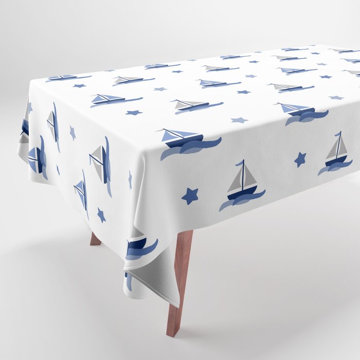 Navy Blue Nautical Sailboat Tablecloth Gallery Image 1