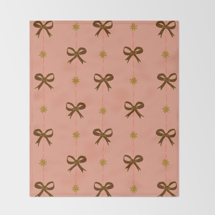 Cute Hair Bows & Stars in Peach & Brown Throw Blanket Gallery Image 2