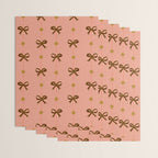 Cute Hair Bows & Stars in Peach & Brown Wrapping Paper Gallery Image 3