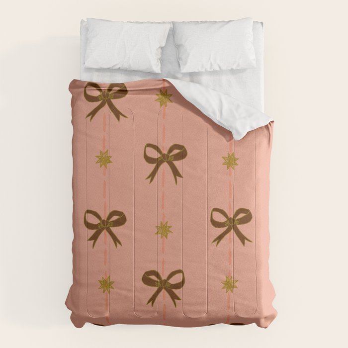 Cute Hair Bows & Stars in Peach & Brown Comforter Gallery Image 1