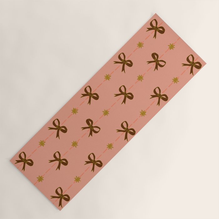 Cute Hair Bows & Stars in Peach & Brown Yoga Mat Gallery Image 1