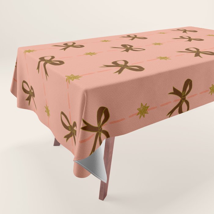 Cute Hair Bows & Stars in Peach & Brown Tablecloth Gallery Image 1